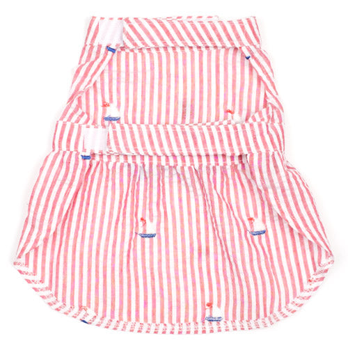 Red Striped Sailboat Dog Dress, bottom view - Trendy Dog Boutique