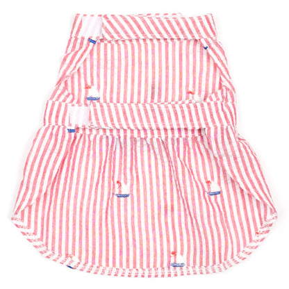Red Striped Sailboat Dog Dress, bottom view - Trendy Dog Boutique