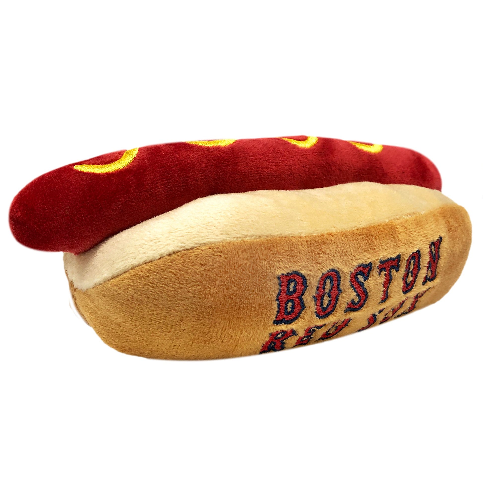 Boston Red Sox Stadium Snax Hot Dog Toy, Side View - Trendy Dog Boutique