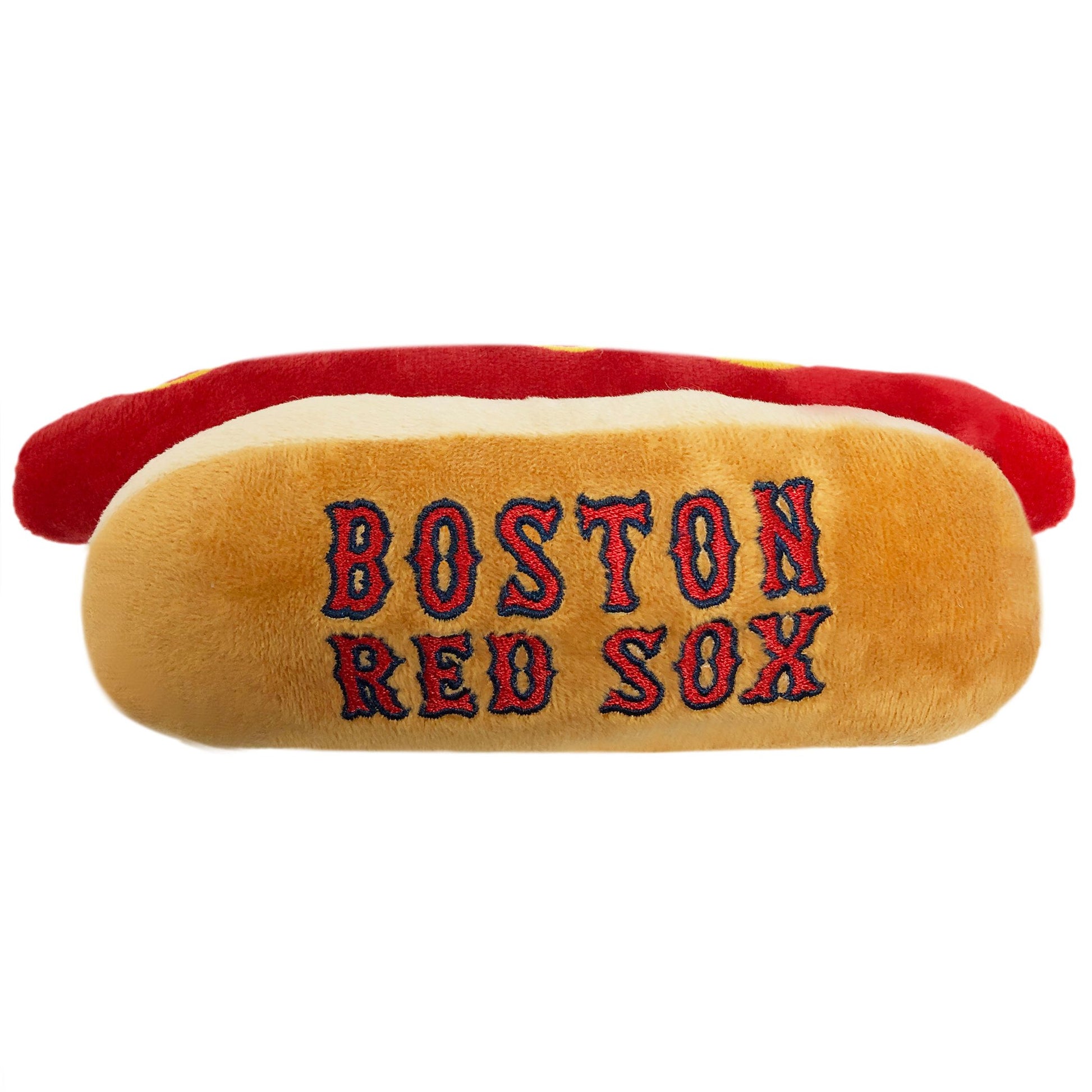 Boston Red Sox Stadium Snax Hot Dog Toy, Front View - Trendy Dog Boutique