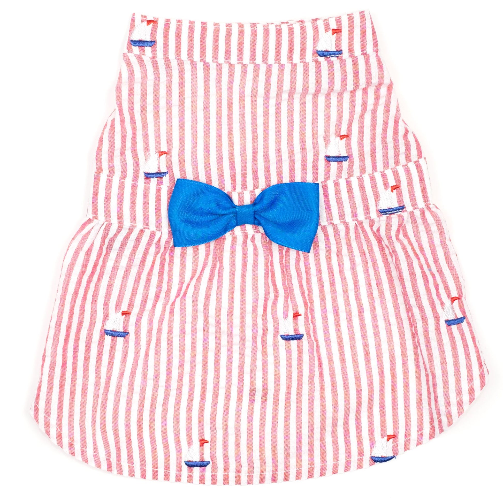 Red Striped Sailboat Dog Dress, flat - Trendy Dog Boutique