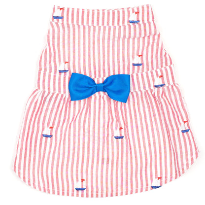 Red Striped Sailboat Dog Dress, flat - Trendy Dog Boutique