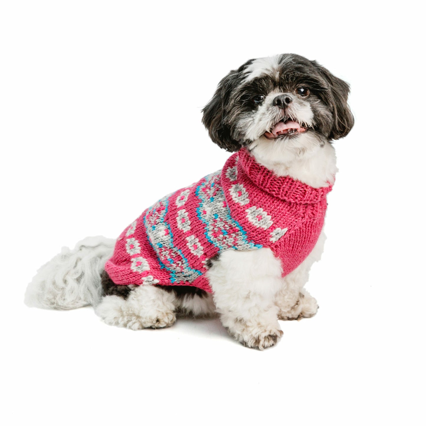 Alpaca Rose Fairisle Dog Sweater, On Dog - Trendy Dog Boutique