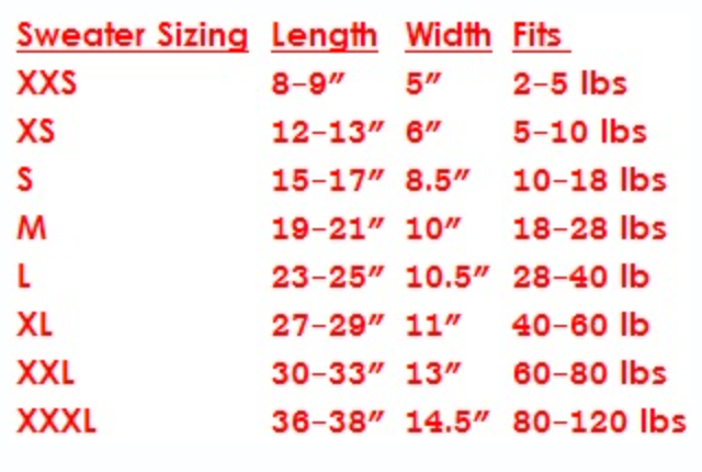 Peppermint Hoodie Dog Sweater, Size Chart - Trendy Dog Boutique