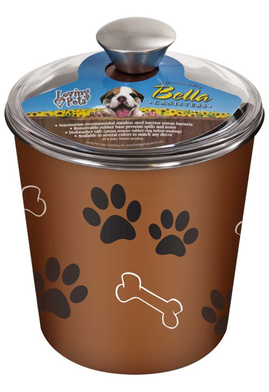 Bronze Paw Prints Dog Treat Container, Front View - Trendy Dog Boutique