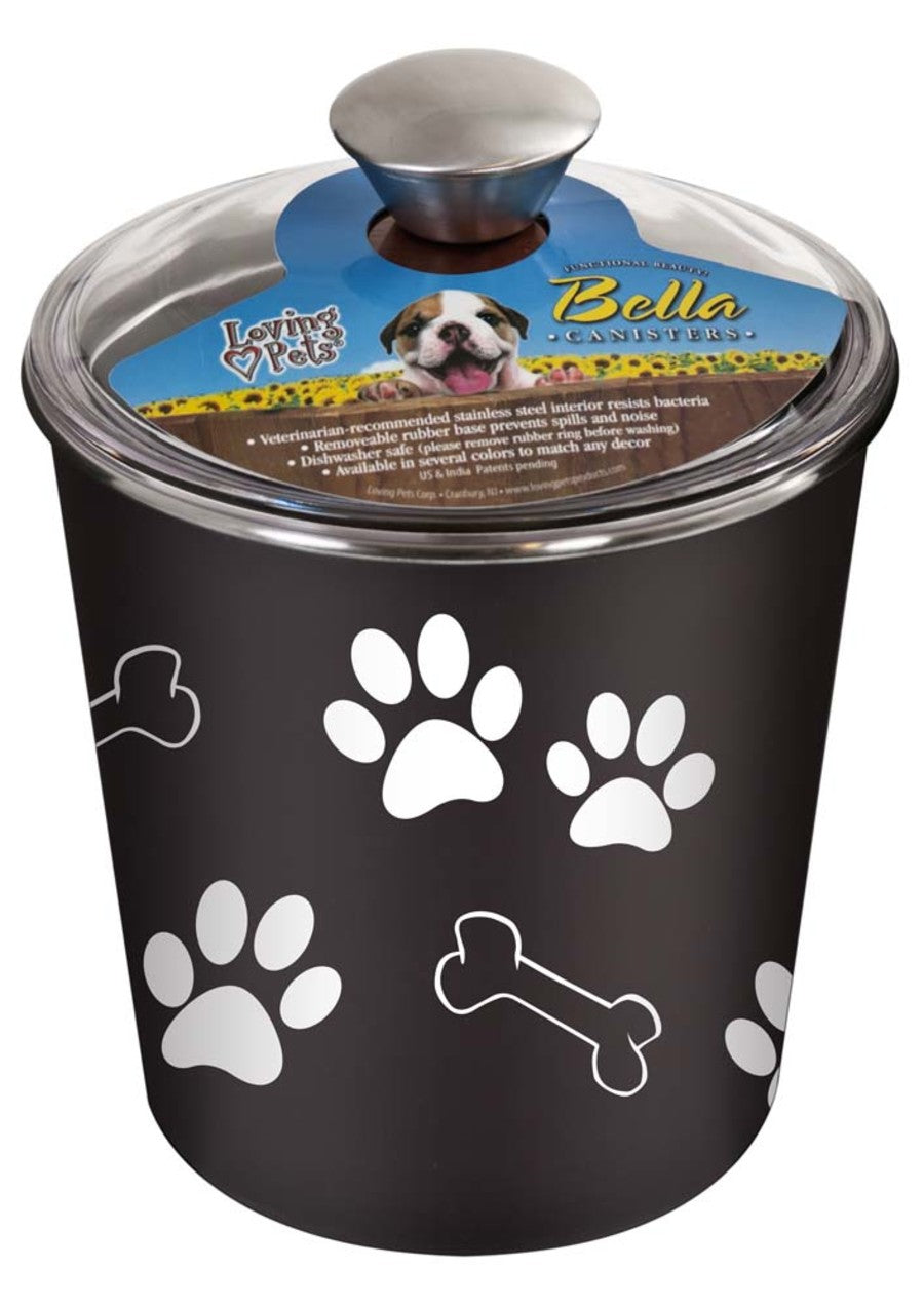 Espresso Paw Prints Dog Treat Container, Front View - Trendy Dog Boutique