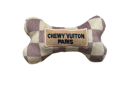 Chewy Vuiton Checker Plush Dog Toy, Front View - Trendy Dog Boutique