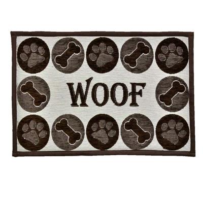 Woof Paw Print & Bones Dog Bowl Mat, Top View - Trendy Dog Boutique